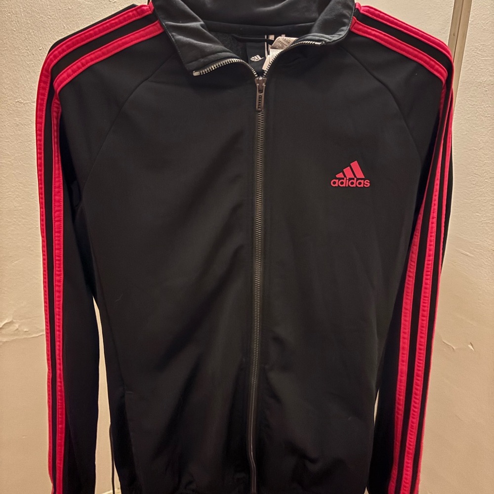 Adidas Classic Black and Red Three Stripe Track Jacket